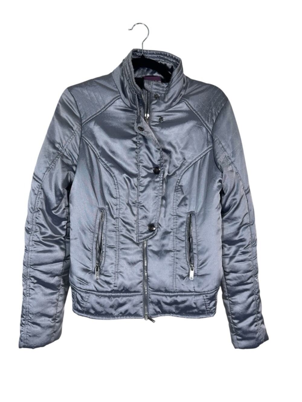 Zella Silver Puffer Jacket Womens S Bomber Cropped Casual Athletic Cozy Coat